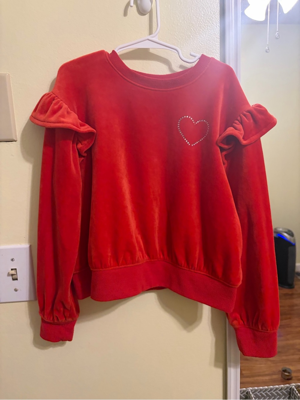 Cat & Jack Red Velvet Ruffle Heart Crewneck Sweater